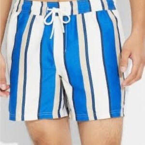 Original Use Blue, White, and Tan Striped Swim Trunks- XL
